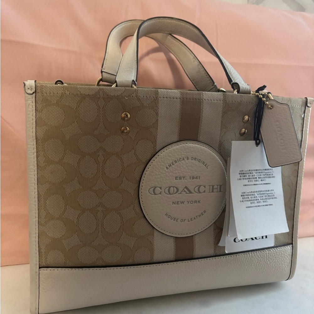 Coach Tan and Cream Signature Tote Bag
